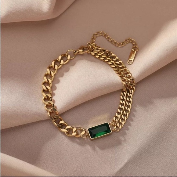 ✨emerald Green Gemstone 18K Gold Plated Bracelet - Picture 1 of 5